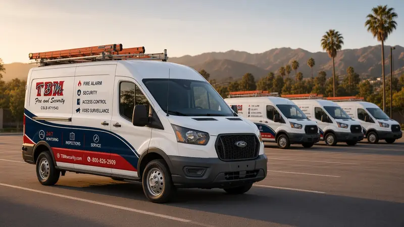 TBM Fire & Security service vans